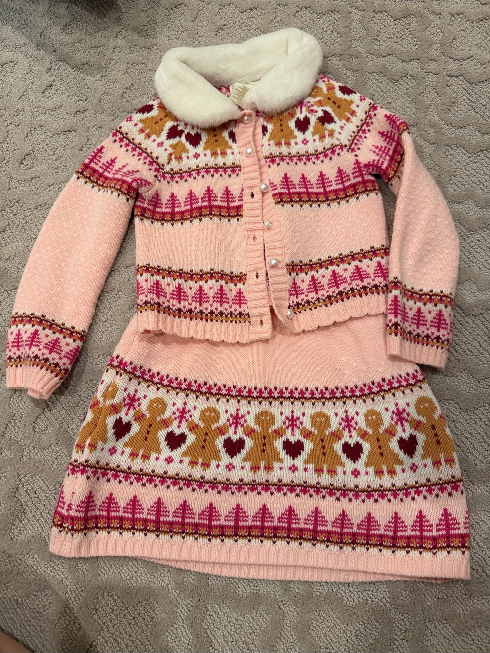 Cynthia Rowley Pink & White Gingerbread Fair Isle Knit Matching Set